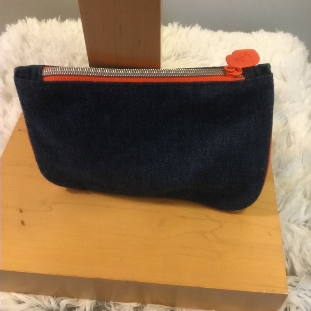 IPSY Blue Jean/orange Zipper Pouch